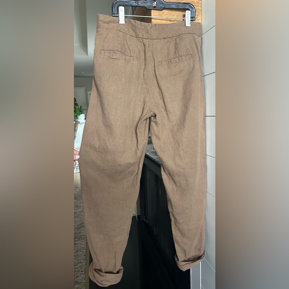FREE PEOPLE Brown Linen Drawstring Cropped Trousers Boho Office Travel Work Sz 2 - Picture 8 of 10